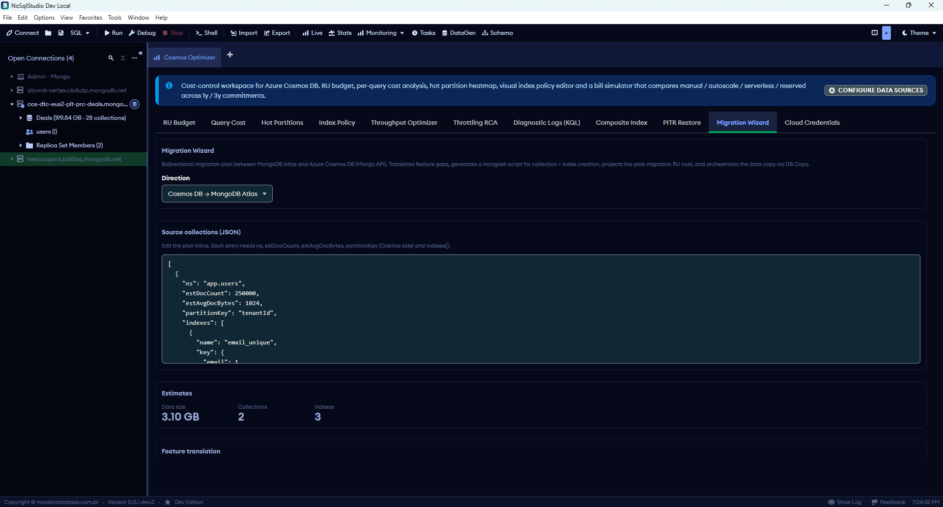 Migration Wizard: bidirectional Atlas ↔ Cosmos with translation matrix + script generator